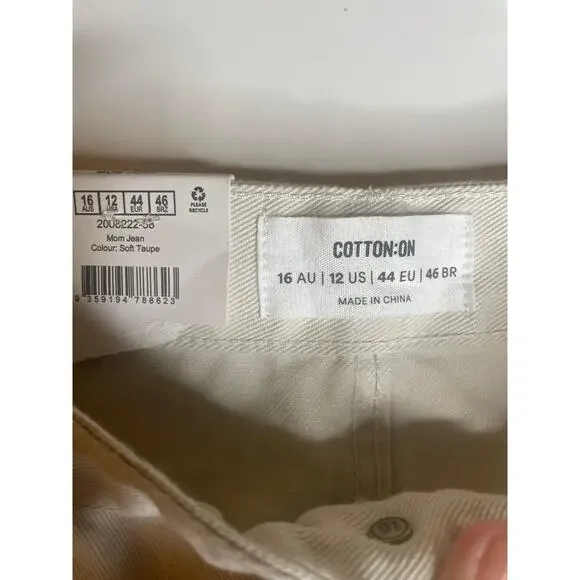 Cotton On Mom Jeans Soft Taupe High Waisted - Size 12 - Picture 7 of 9